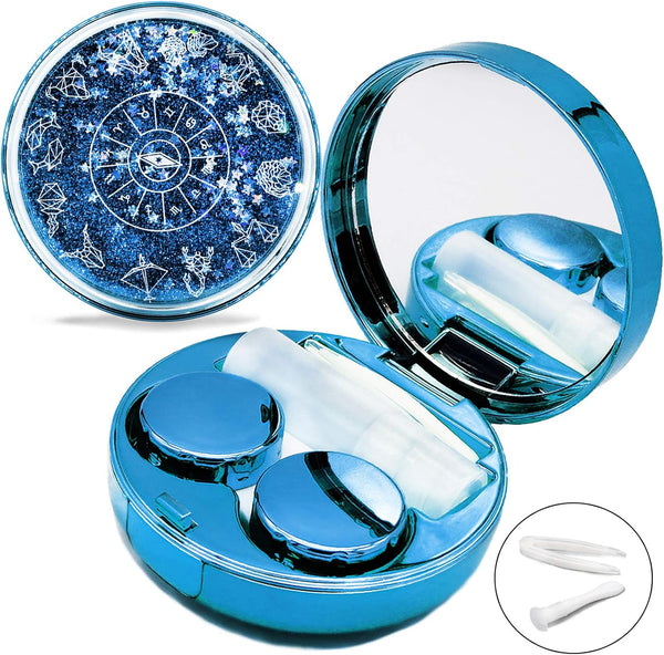 Contact Lens Case, Cute Travel Size Eye Colored Contacts Applicator Remover Tool Kit with Mirror, Blue