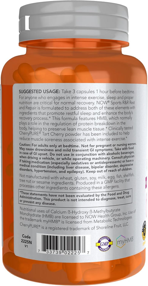 NOW Foods R&R Rest and Repair Sports Nutrition, Promotes Restful Sleep*, Preserves Lean Mass, Vegan, 90 Veg Capsules