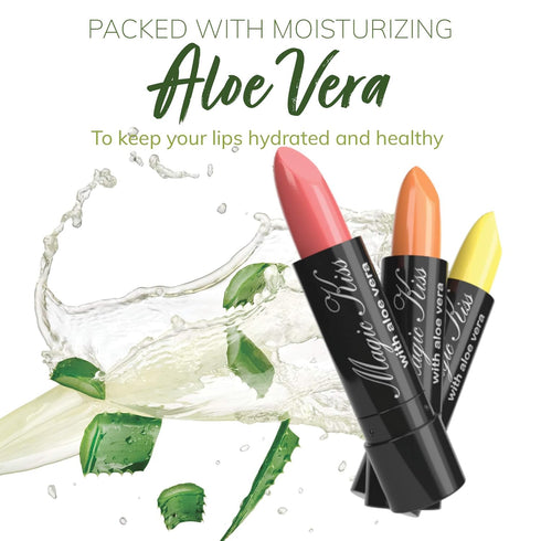 Magic Kiss Lipstick Set, Color Changing Orange with Aloe Vera, MADE IN USA