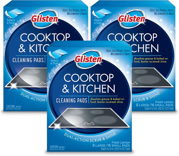 Glisten Kitchen Cleaning Pads, 24 Large or 48 Small Pads, Dissolves Grease and Baked Foods, Lemon Scent