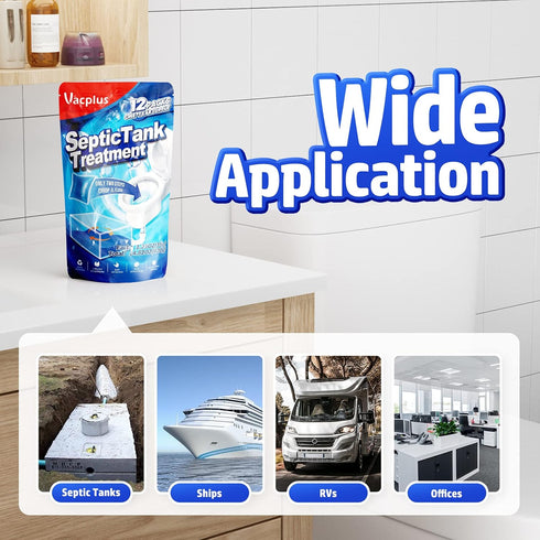 Vacplus Septic Tank Treatment 12 Pcs, 1-Year Supply of Dissolvable Packs for Wastes, Greases & Odors