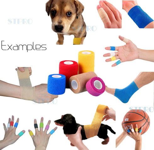 Vet Wrap Medical Tape, 1 inch x 12 Pack, White Self-Adhering Bandage Fabric, Waterproof Wrap