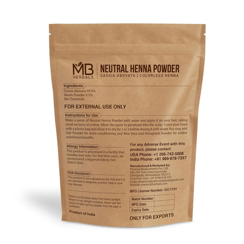 MB Herbals Neutral Henna Powder, 227g | Half Pound | Natural Hair Conditioner, Colorless Henna