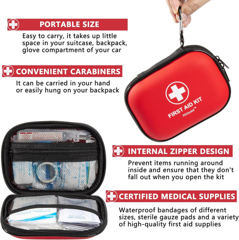 Mini First Aid Kit - 120 Piece Small Waterproof Hard Shell Medical Kit for Car, Home, Office, Travel, Camping, Outdoor