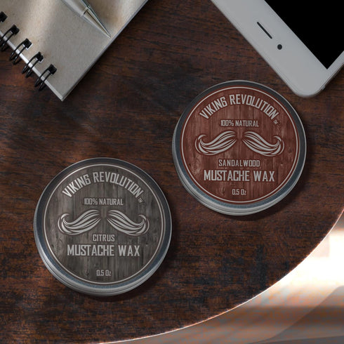 Viking Revolution Mustache Wax 2 Pack, Strong Hold Beard & Moustache Wax for Men (Citrus & Sandalwood)