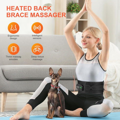 YUANBO 6 Lower Back Heating Pad with Massager for Back Relaxation, Cordless Heated Back Brace Vibration Wrap with Heat