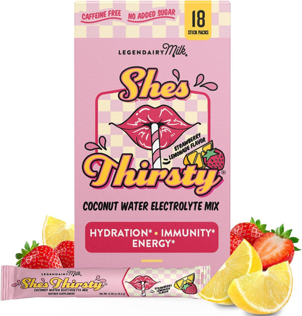 Legendairy Milk Shes Thirsty Strawberry Lemonade, No Sugar Added Electrolytes Powder PacketsCoconut