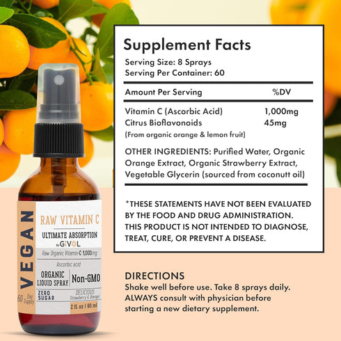 Vitamin C Extra Strength Spray, Daily Absorption Liquid Extract with Lemon, Orange, Strawberry, 2oz (60ml)