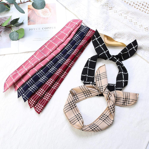 ONEYE Wire Headbands for Women - Twist Bow Hairbands, Fashion Check Bunny Ears Headwraps, 8 Count Hair Accessories