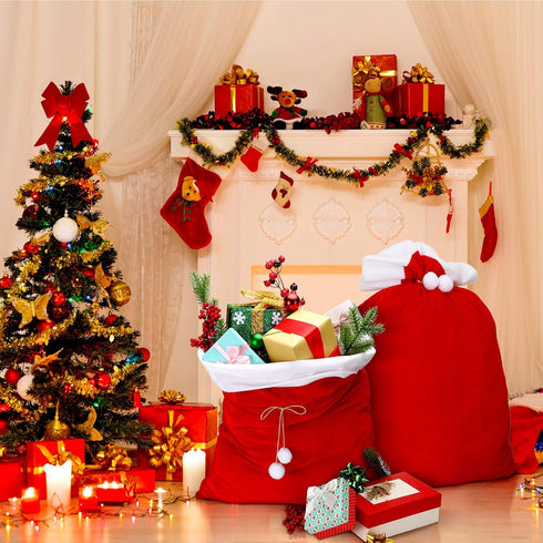 Shappy 2 Pcs Christmas Velvet Santa Claus Bags, Large 20 x 28 Inch Gift Sack with Drawstring for Xmas Presents (Red)