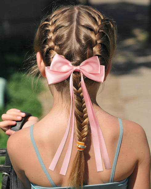 Large Double Bow Ribbon Hair Clips, 4 Pcs Pack, Coquette Barette Hair Clip Accessories for Women and Girls