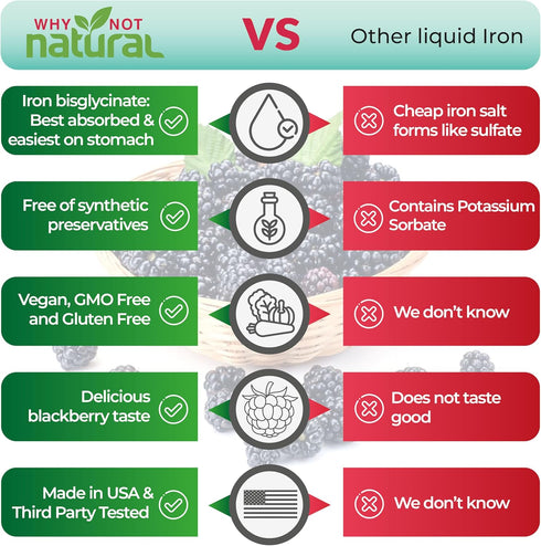 Liquid Iron Supplement for Women, Men & Kids - Vegan Formulation for Anemia Support