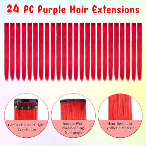 Kyerivs 24PCS Colored Clip in Hair Extensions for Girls - 20Inch Rainbow Straight Synthetic Hairpieces