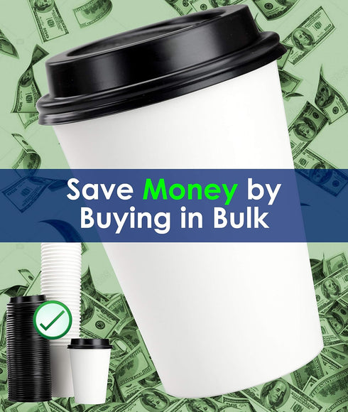 White 12 Oz Paper Coffee Cups with Recyclable Dome Lids, 100 Pk. BPA Free Disposable Drink Cup Set for Hot Tea and