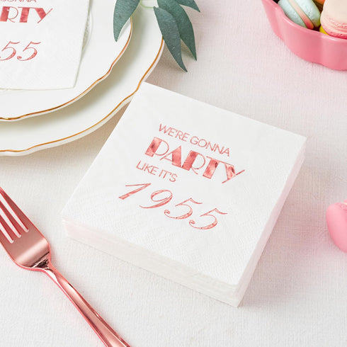 Crisky 70th Birthday Cocktail Napkins, Rose Gold for Women, 50 Pcs Disposable Napkins for 70th Birthday Party