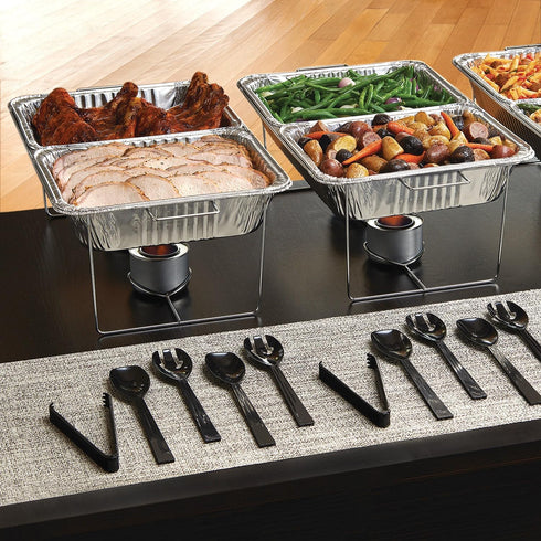 Party Essentials 20-Piece Plastic Buffet Serving Utensils Kit, Spoons/Forks/Tong in Black