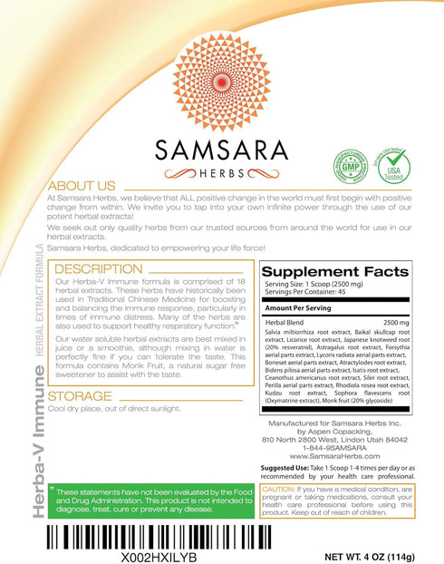 Immune (4oz/114g) 18 Samsara Herbs Herba-V - Herbal Support Formula with Powerful Herbal Extracts - Including Dan Shen