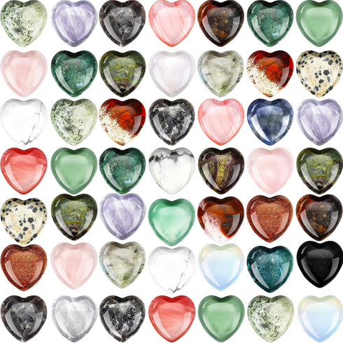 Fumete 60 Pieces Mini Natural Heart Stone - 20mm Pocket Heart Love Carved Chakra Reiki Energy Balancing Stones