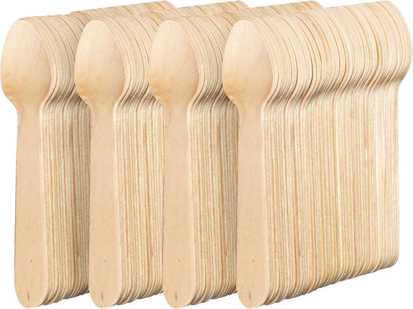 MATANA 100% Natural Disposable Bamboo Wooden Spoons, 5.5" Inch, 200 Pack