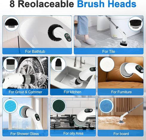 Zurostcae 550 3 8 IPX7 Electric Spin Scrubber, RPM Cordless Home Cleaning Brush with Extended Handle, Speeds