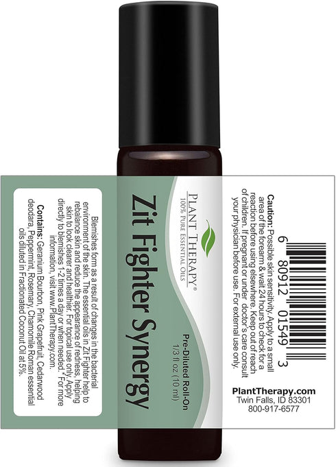 Plant Therapy Zit Fighter Essential Oil Blend Pre-Diluted Roll-On 10 mL (1/3 oz), 100% Pure, Therapeutic Grade