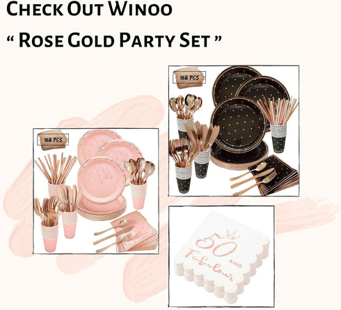 50 and Fabulous Cocktail Napkins - Rose Gold, 50th Birthday Decorations for Women, Folded 5x5 Inches Disposable Party