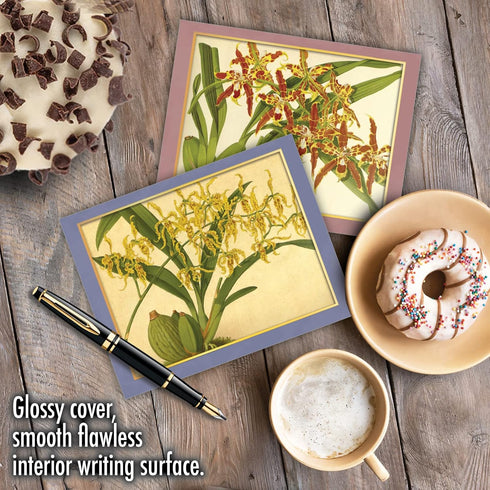 The Best Card Company - 10 Boxed Note Cards with Flowers, Blank Assorted Floral Notecards Bulk, Tiger Orchids M10037BK