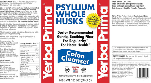 Yerba Prima Psyllium Husk, 12 Ounce (Pack of 2) - Natural Colon Cleanser Fiber Supplement for Gut Health