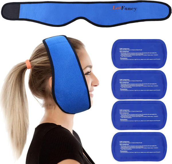 LotFancy Face Ice Pack Wrap with 4 Reusable Hot Cold Therapy Gel Packs for TMJ, Wisdom Teeth, and Facial Surgery Pain