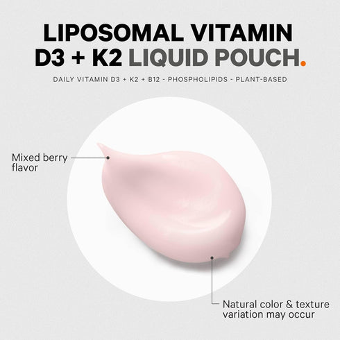 Codeage Liposomal Vitamin D3 Liquid Supplement - Vegan Multivitamin Sachets, Berry Flavor, 30 Pouches