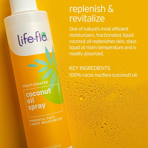 LifeFlo Fractionated Coconut Oil Spray - Liquid Coconut Oil for Skin, Hair and Nails, Lightweight Face Oil, 8oz