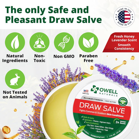 OWELL NATURALS Drawing Salve Ointment 1oz - Fast Acting Formula for Skin, Splinters, Bug Bites, Poison Ivy (3 Pack)