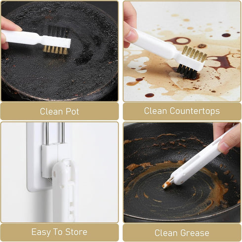 HJZHII 2Pcs 4 1 Kitchen Cleaning Scrub Brush, in Deep Gas Stove Brass Wire Brush with Stiff Bristles and Cooktop