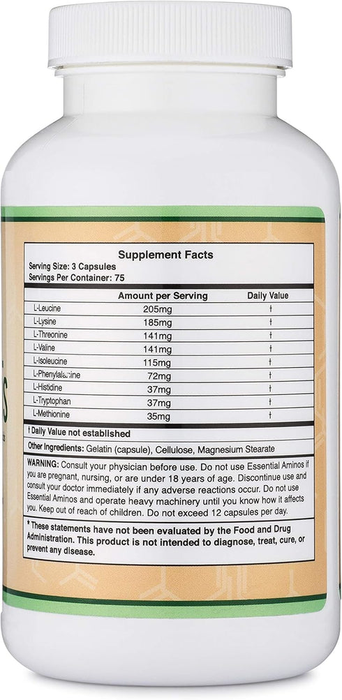 Essential Amino Acids - 1 Gram Per Serving Powder Blend of All 9 Essential Aminos (EAA) and Branched-Chain Aminos