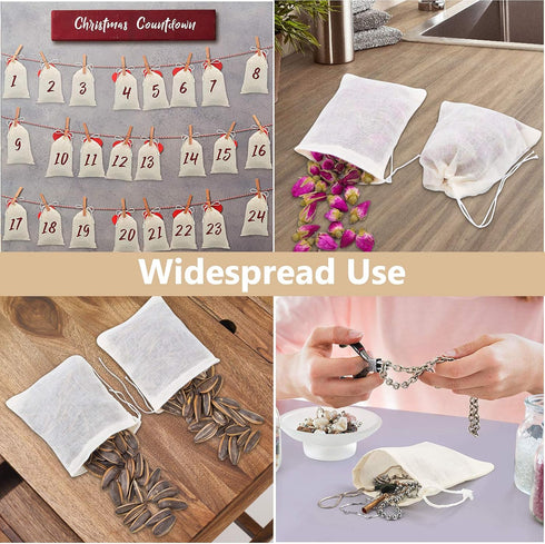 50 Pieces Cotton Drawstring Tea Filter Bags, Reusable Muslin Gift Bag for Wedding Party Home Supplies (3 by 4 Inches)