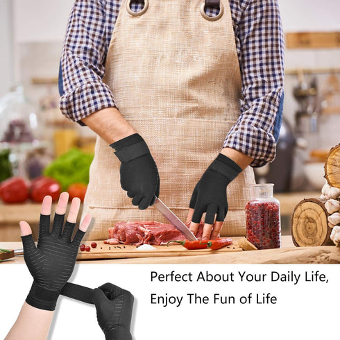 Copper Wrist Compression Arthritis Gloves (1 Pair), Fingerless Glove with Adjustable Strap for Hand Pain Relief, Fits