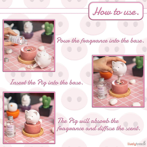 Pinky Pig, Diffusers for Essential Oils and Aromatherapy Fragrance, Non-Electric Ceramic, White Ceramic Oil Diffuser