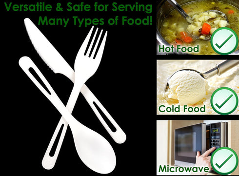 Non-GMO Plant-Based Plastic Cutlery Combo Pack, 25 Place Settings, Eco-Friendly Silverware