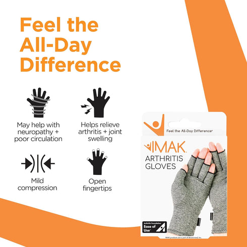 Brownmed IMAK Compression Arthritis Gloves, Fingerless Support for Men & Women, Grey, X-Small