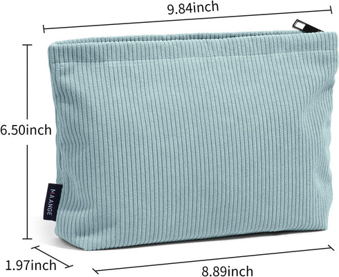 MAANGE Small Makeup Bag For Purse, Travel Cosmetic Bag Makeup Pouch Corduroy Portable Versatile Zipper Pouch For Women (GREEN)