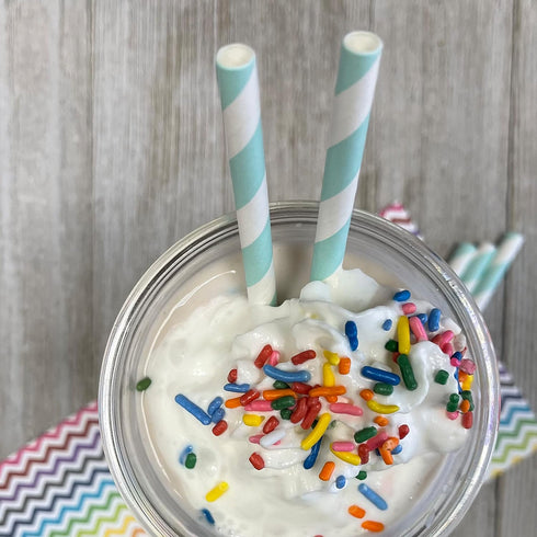 Outside the Box Papers Light Blue and Silver Stripe and Chevron Paper Straws, 7.75 Inches, 100 Pack