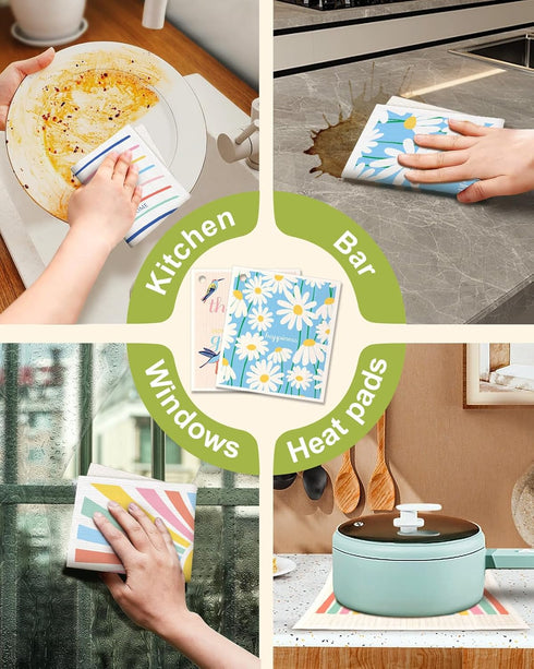 6 Pack Swedish Dishcloths for Kitchen, Fast Drying Reusable Towels, Cute Funny Washable Cleaning Sponge Cloths, Rainbow