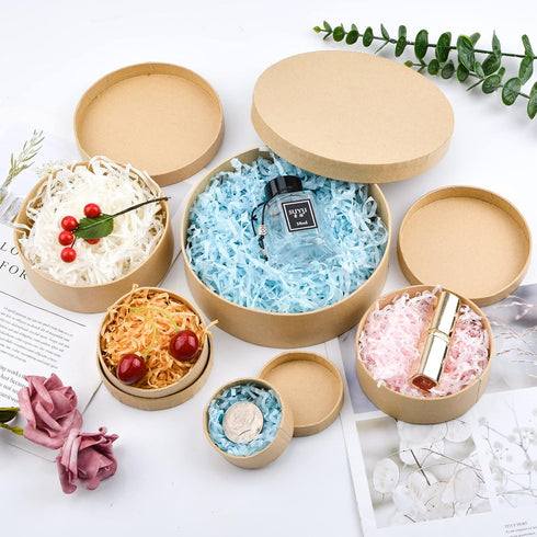 WANDIC 5 Pcs Kraft Paper Nested Boxes, Assorted Size Round Mini Gift Boxes with Lids for Wedding Birthday Jewelry