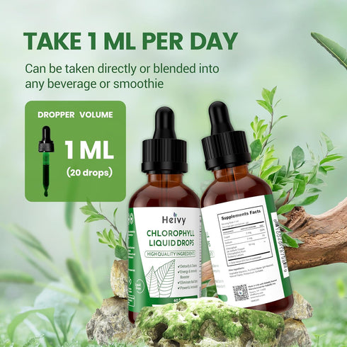 Chlorophyll Liquid Drops, 100% Natural Internal Deodorizer, Detox, Cleanse, Antioxidant, Overall Health Support, 2 FL OZ
