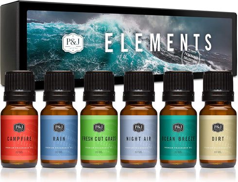 P&J Trading Fragrance Oil Elements Set | Candle Scents for Campfire, Night Air, Ocean Breeze, Dirt, Rain, Fresh Cut