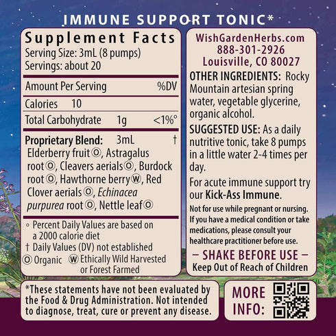 Immune Immune 4oz WishGarden Herbs Daily Builder, Organic Elderberry & Astragalus, Liquid Support Tincture, Echinacea