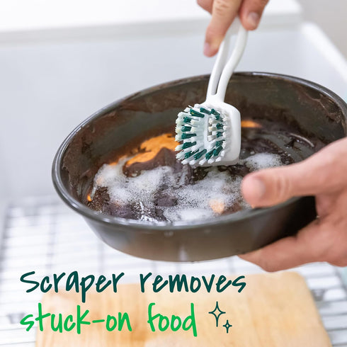 Scotch-Brite Pot + Pan Brush, Durable and Long Lasting Dish Brush with Handle for Scrubbing Stainless Steel, Outdoor