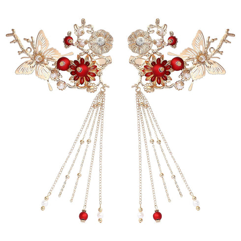Lurrose Japanese Hairpins, Butterfly Tassel Kimono Kanzashi Bobby Pins Hair Clip Accessory for Traditional Kimono