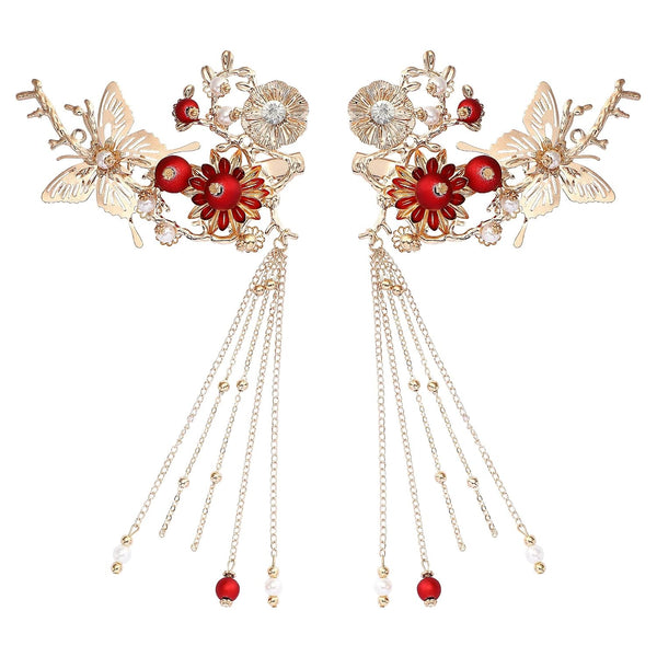 Lurrose Japanese Hairpins, Butterfly Tassel Kimono Kanzashi Bobby Pins Hair Clip Accessory for Traditional Kimono