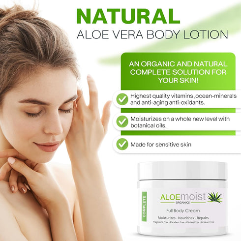 Organic Aloe Vera Lotion - Face & Body Moisturizing Cream with Natural Aloe Vera, Vitamin E, C, Retinol, Shea Butter